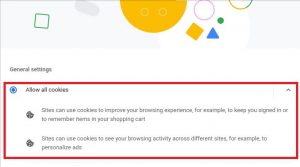 Как включить файлы cookie в Google Chrome